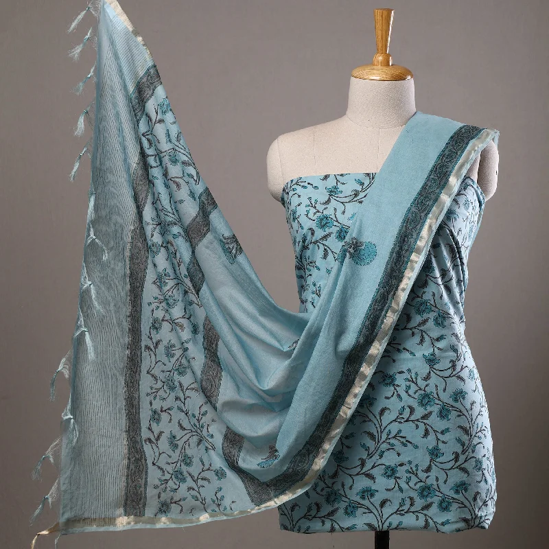 Blue - 3pc Cotton Sanganeri Block Print Dress Material 14