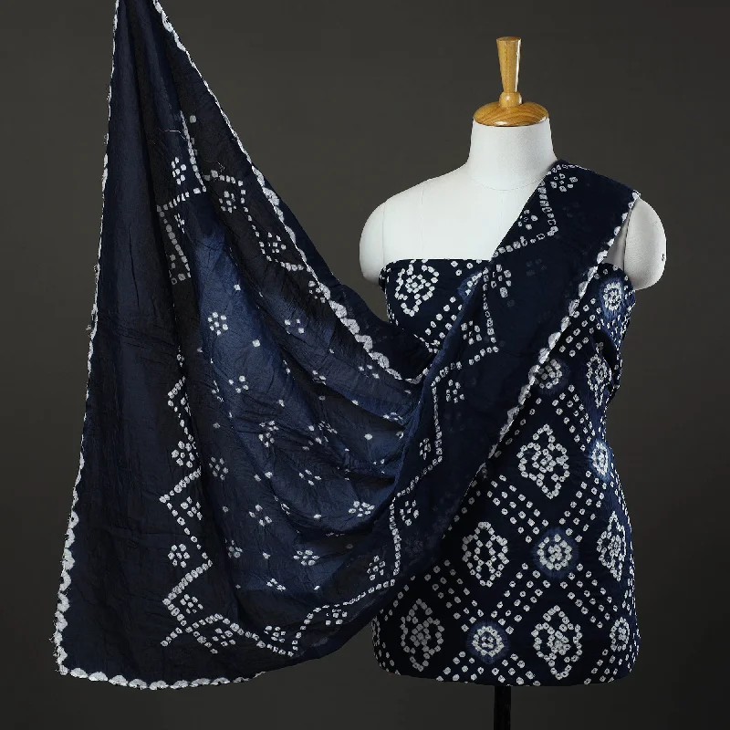 Blue - 3pc Tie & Dye Satin Cotton Bandhani Dress Material 39