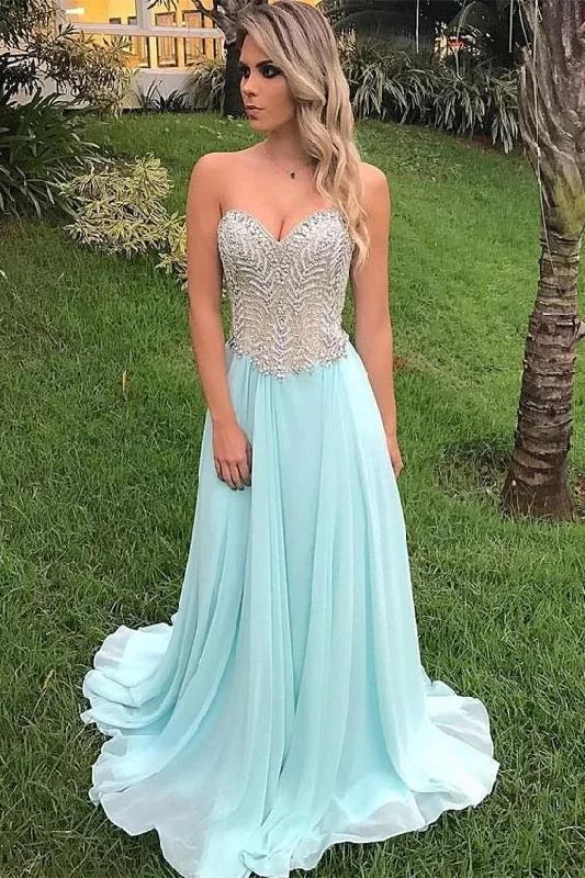 Mint Green Chiffon Formal Evening Dresses Sweetheart A Line Prom Dress