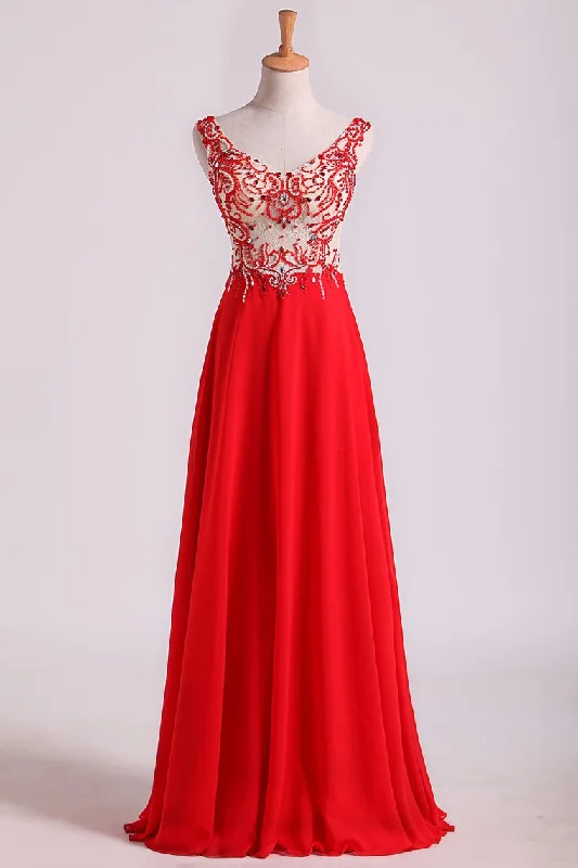 2024 Bicolor Off The Shoulder Floor Length Prom Dress Beaded Lace Bodice Chiffon