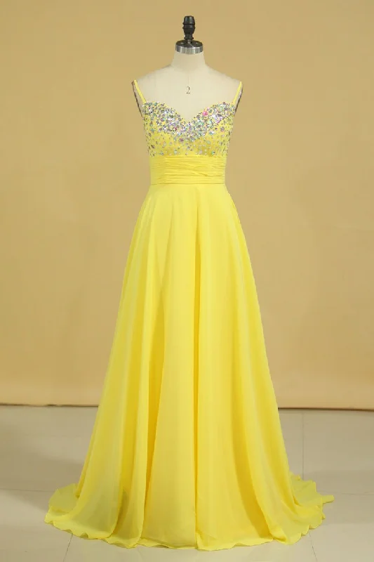 2024 Prom Dress Spaghetti Straps Rhinestone Beaded Bodice Runched Waistband With Flowing Chiffon Skirt 2024 Prom Dress Spaghetti Straps Rhinestone Beaded Bodice Runched Waistband With Flowing Chiffon Skirt