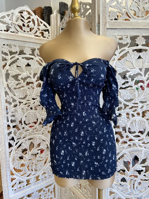 Navy Floral Smocked Dress