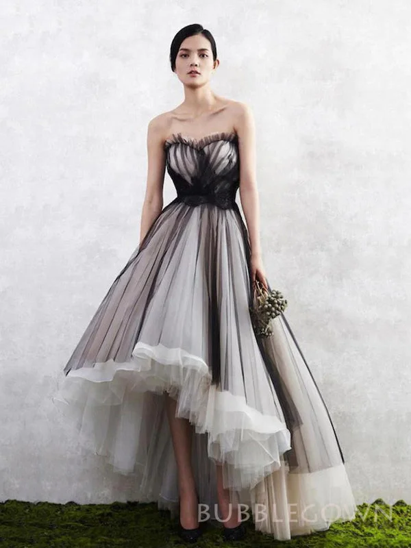 A-line Black Tulle Strapless Long Evening Prom Dresses, Custom High-low Prom Dresses, BGS0260 A-line Black Tulle Strapless Long Evening Prom Dresses, Custom High-low Prom Dresses, BGS0260