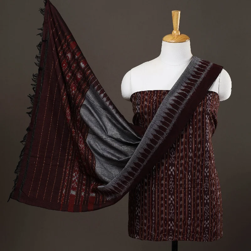Brown - 3pc Handloom Cotton Sambalpuri Ikat Dress Material 04