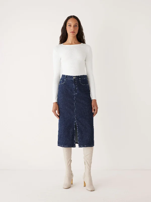 The Denim Midi Skirt in Navy chiffon skirt airy