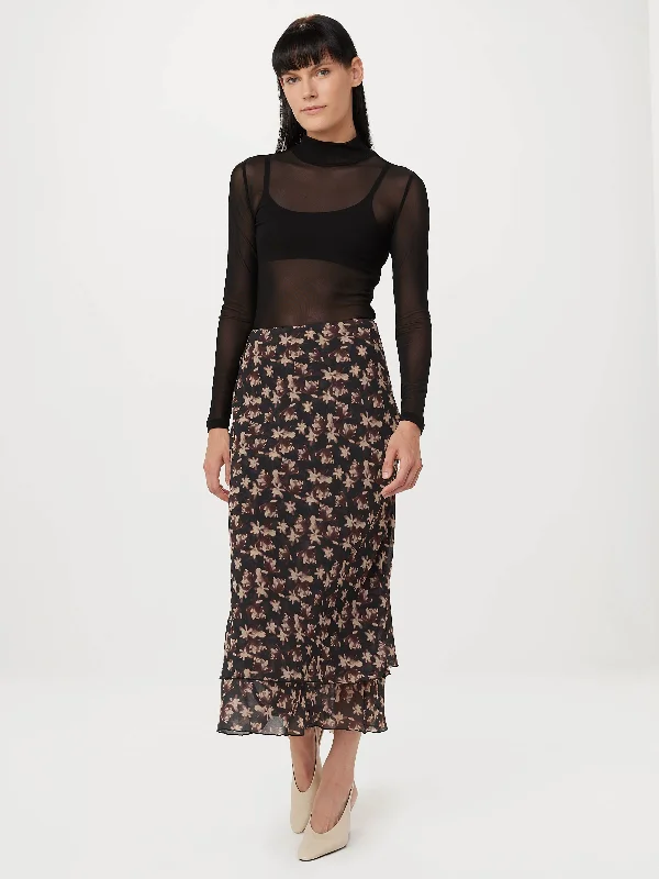 The Layered Maxi Skirt in Black silk skirt smooth
