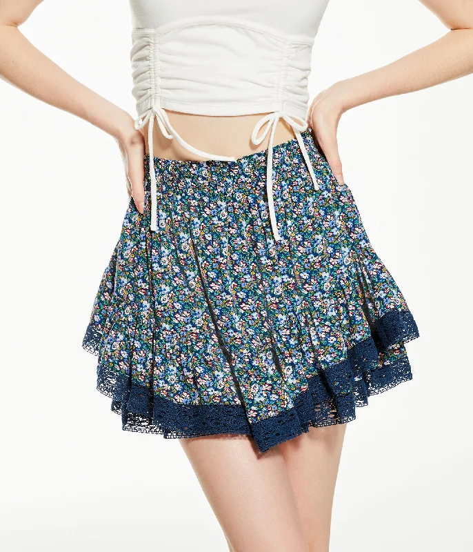 Aeropostale Floral High-Waisted Flippy Lace-Trim Skirt corduroy skirt durable