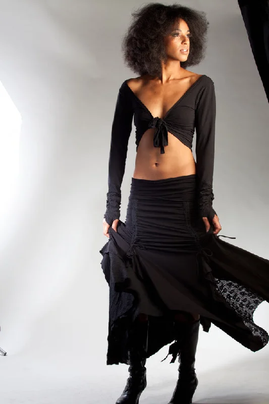 Flamenco Skirt - Black Solid (no lace) denim skirt durable