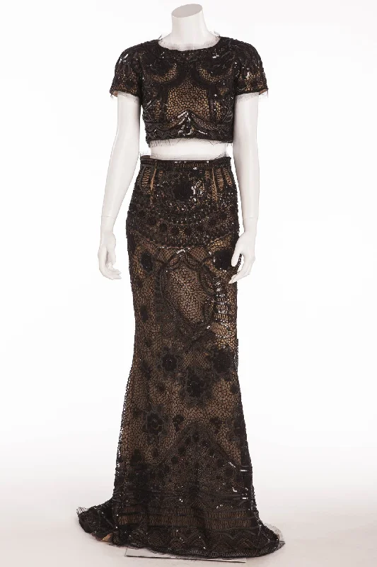 Emilio Pucci - As Seen on Kim Kardashian - Black & Nude Embellished Crop Top & Maxi Skirt lace skirt romantic Emilio Pucci - As Seen on Kim Kardashian - Black & Nude Embellished Crop Top & Maxi Skirt lace skirt romantic