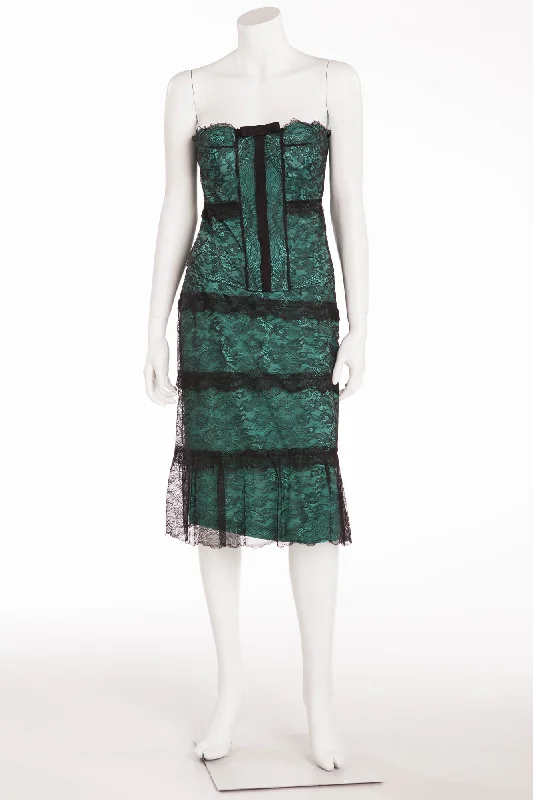 La Perla - 2PC Teal with Black Lace Bustier & Skirt - IT 46 leather skirt sleek