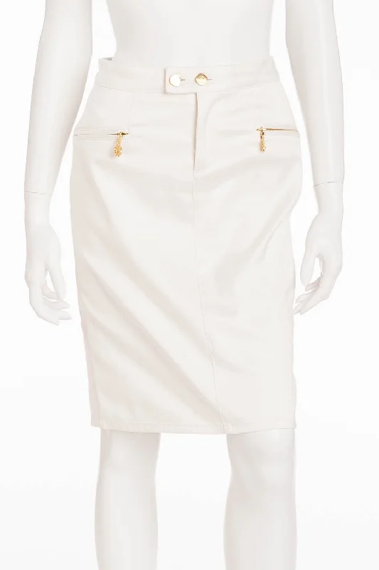 Roberto Cavalli - BN White Pencil Skirt with Gold Zippers - IT 40 seamless skirt comfort Roberto Cavalli - BN White Pencil Skirt with Gold Zippers - IT 40 seamless skirt comfort