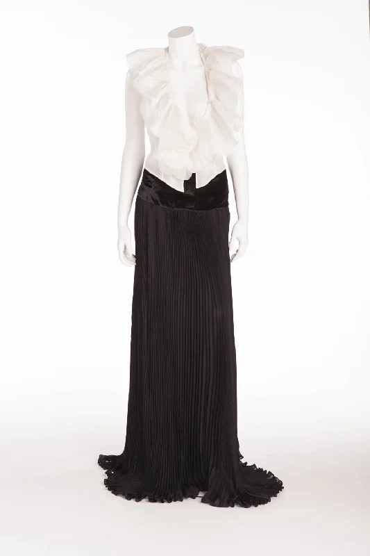 Roberto Cavalli - Long Black Pleated Skirt with White Ruffle Top flowy skirt hem