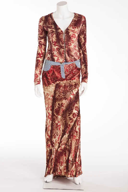 Roberto Cavalli - Vintage 2001 Fall Collection - Red and Beige 2pc Set Shirt and Skirt - S modal blend skirt Roberto Cavalli - Vintage 2001 Fall Collection - Red and Beige 2pc Set Shirt and Skirt - S modal blend skirt