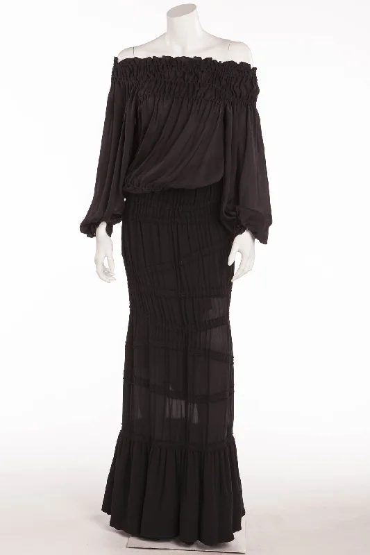 Tom Ford for Yves Saint Laurent - 2PC Black Chiffon Long Sleeve Top & Skirt with Leather Belt - FR 38 high waist skirt Tom Ford for Yves Saint Laurent - 2PC Black Chiffon Long Sleeve Top & Skirt with Leather Belt - FR 38 high waist skirt