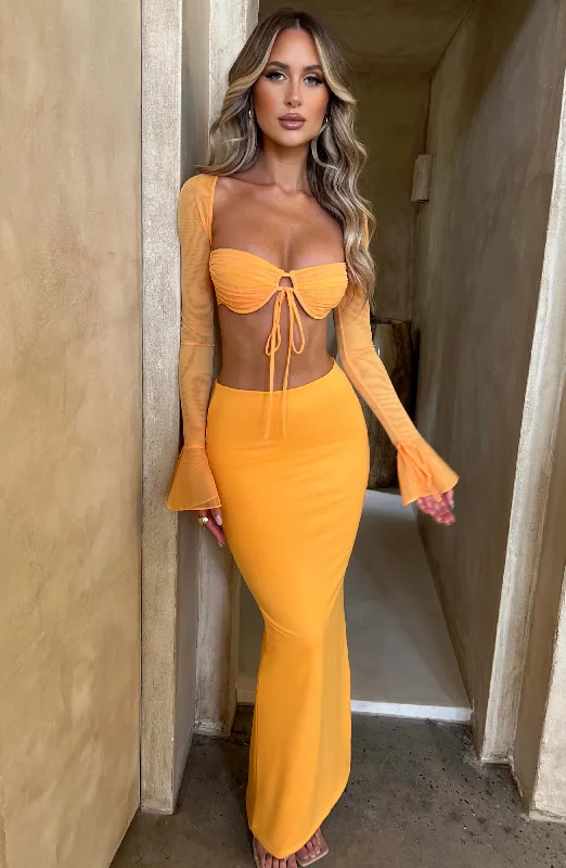 Astrid Maxi Skirt - Tangerine a-line skirt cut