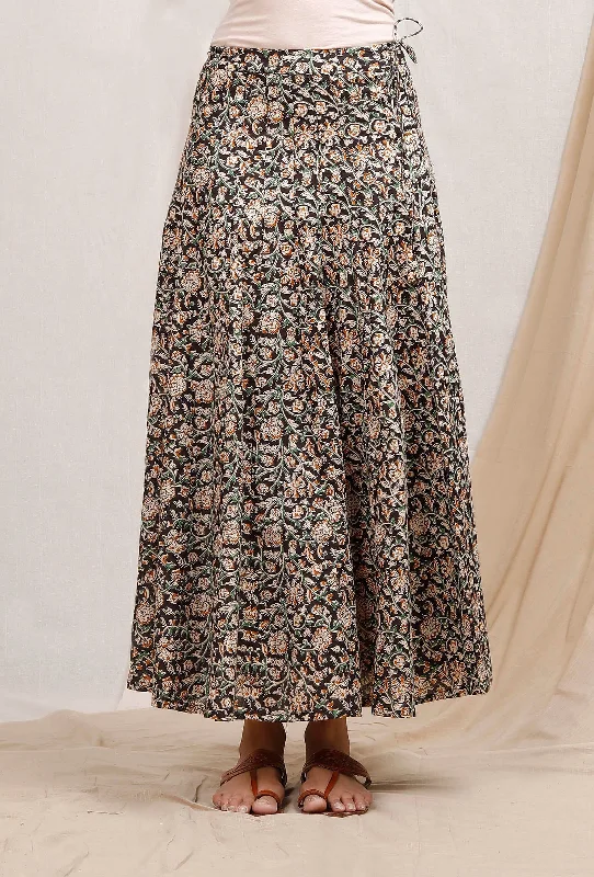 Black And Beige Kalamkari Cotton Skirt chiffon skirt lightweight