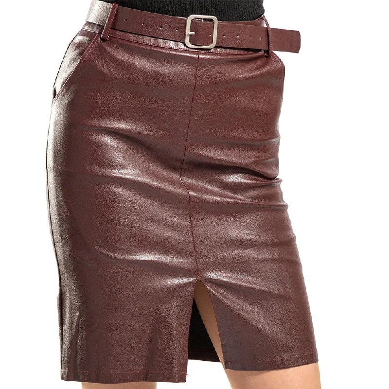 Brown Leather Midi Skirt - Renatta denim skirt trendy