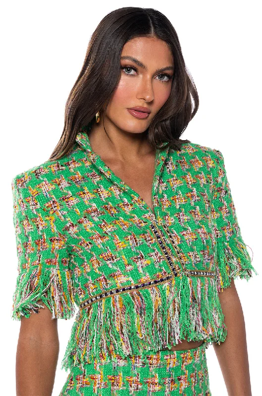 COCO FRINGE TWEED MINI SKIRT SUIT SET denim skirt fashionable