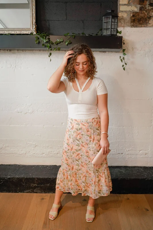 Dune Flowers Midi Skirt denim skirt classic