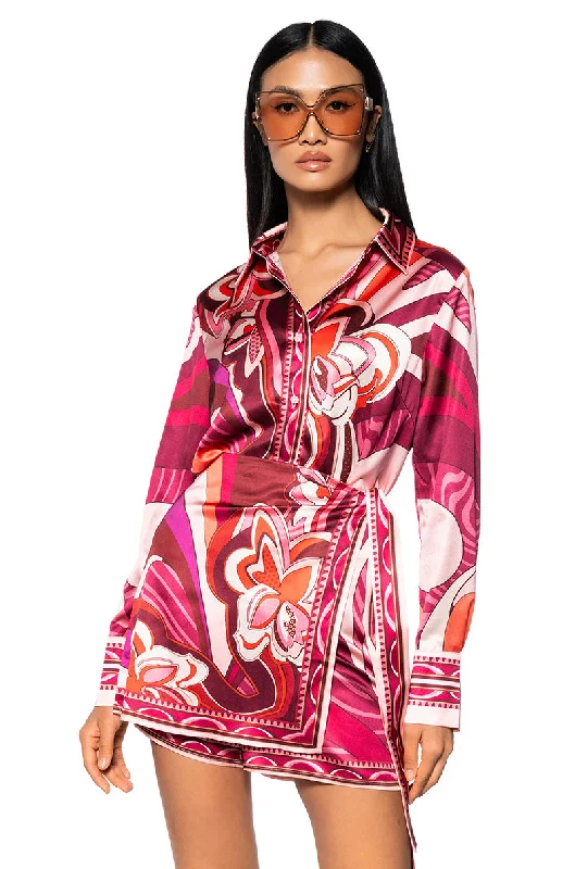 FEELING OTHERWORLDLY PRINTED TOP AND SKIRT SET casual skirt length