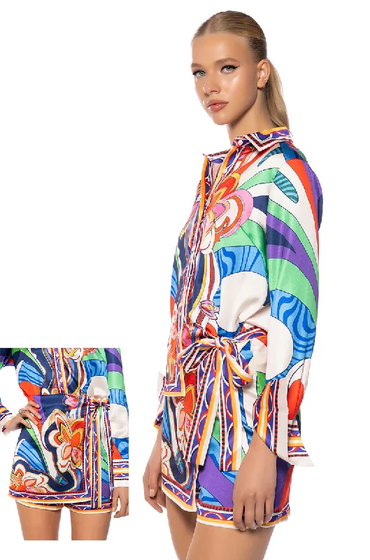 FEELING OTHERWORLDLY PRINTED TOP AND SKIRT SET chiffon skirt airy