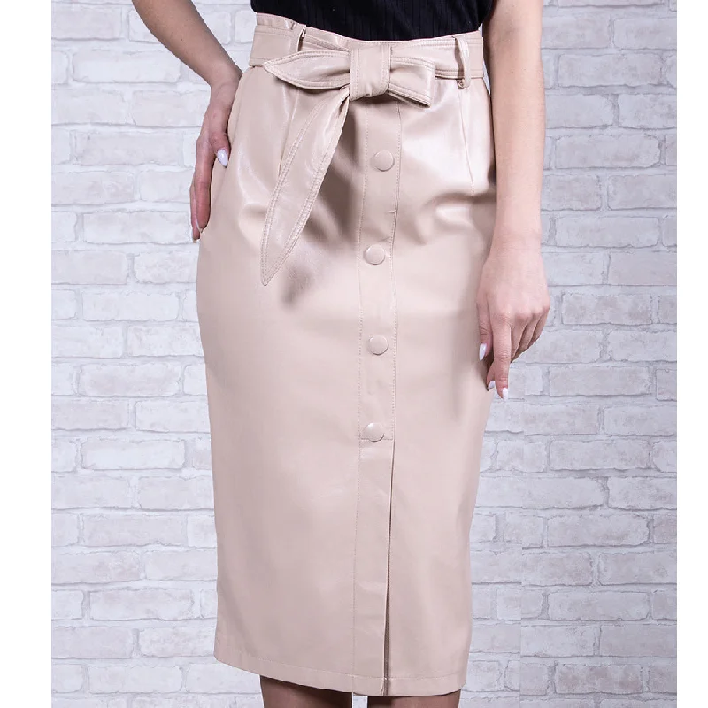 High Waist Leather Midi Skirt - Janet wool skirt thick
