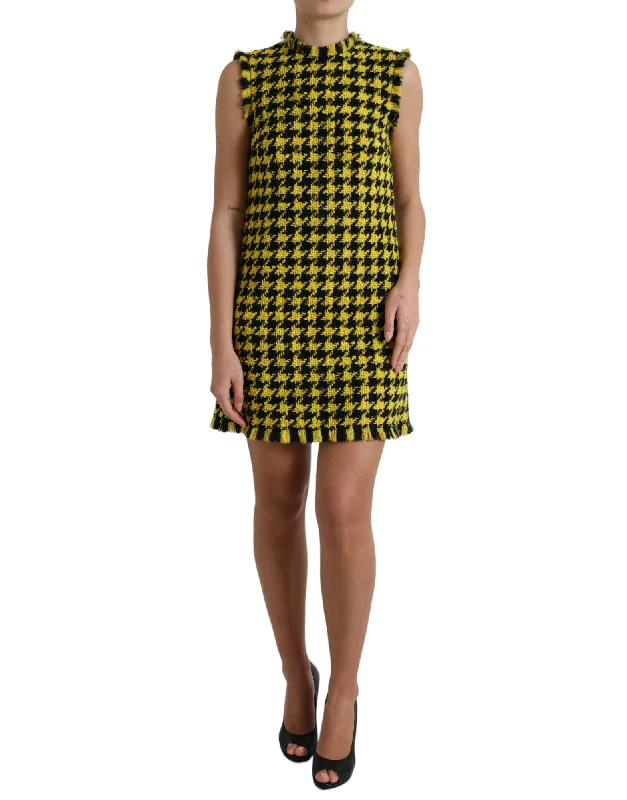 Houndstooth Knitted Chic Yellow Mini Skirt lace skirt feminine