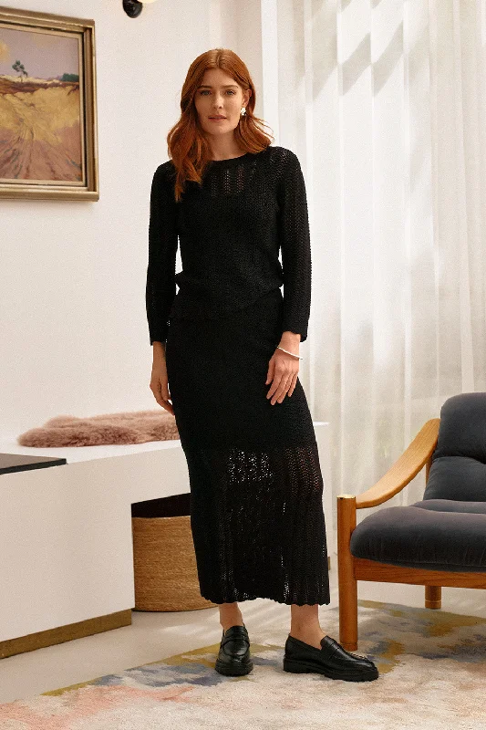 High Waist Crochet Knit Midi Skirt silk skirt lustrous