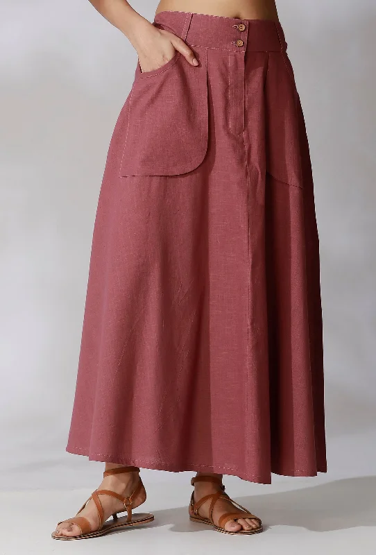 Mauve Color Cotton Straight Skirt With Wide Pockets corduroy skirt comfortable
