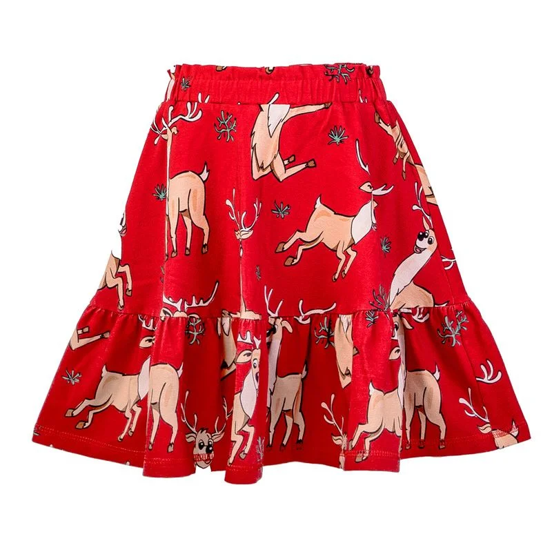 Red Reindeer Twirl Skirt ribbed skirt waist
