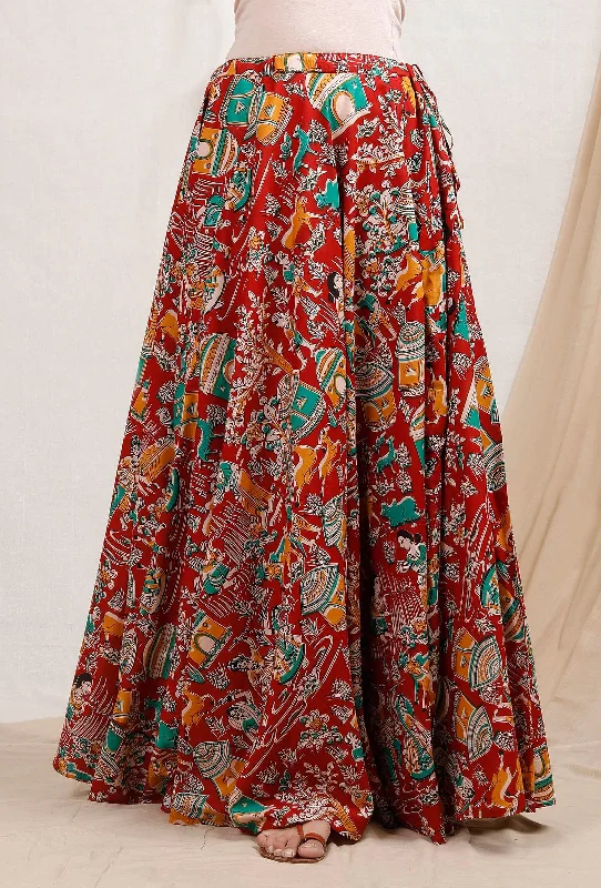 Red Kalamkari Cotton Skirt wool skirt breathable