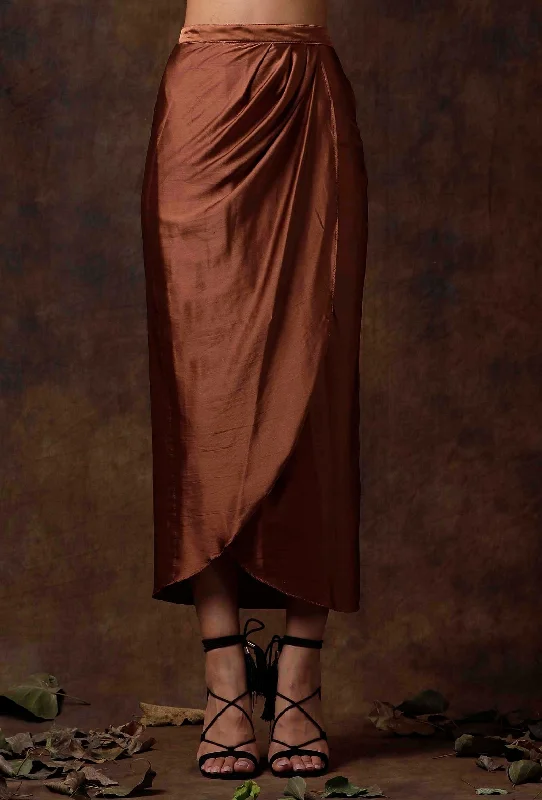 Russet Brown Overlap Stitched Skirt velvet skirt luxurious
