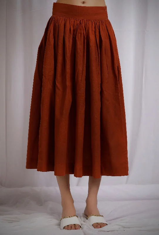 Rust Orange Cotton Slub Flared Skirt corduroy skirt durable