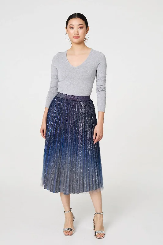 Glittery Sheer Mesh Pleated Midi Skirt wrap skirt elegant