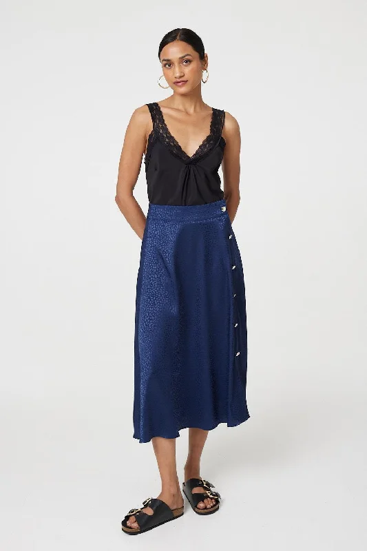 Animal Print Button Detail Midi Skirt button skirt front