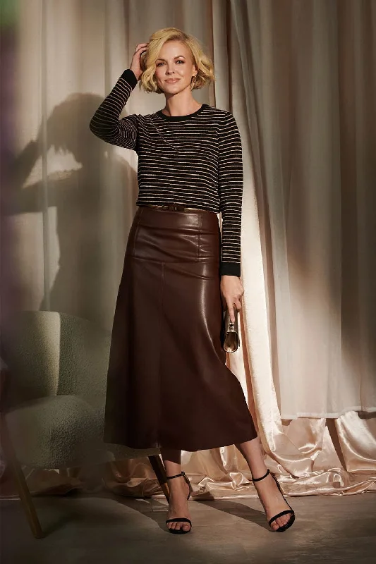 Faux Leather High Waist Midi Skirt chiffon skirt floaty