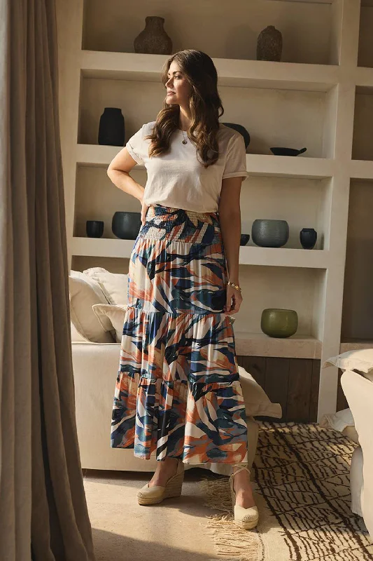 Printed Tiered High Waist Maxi Skirt denim skirt classic