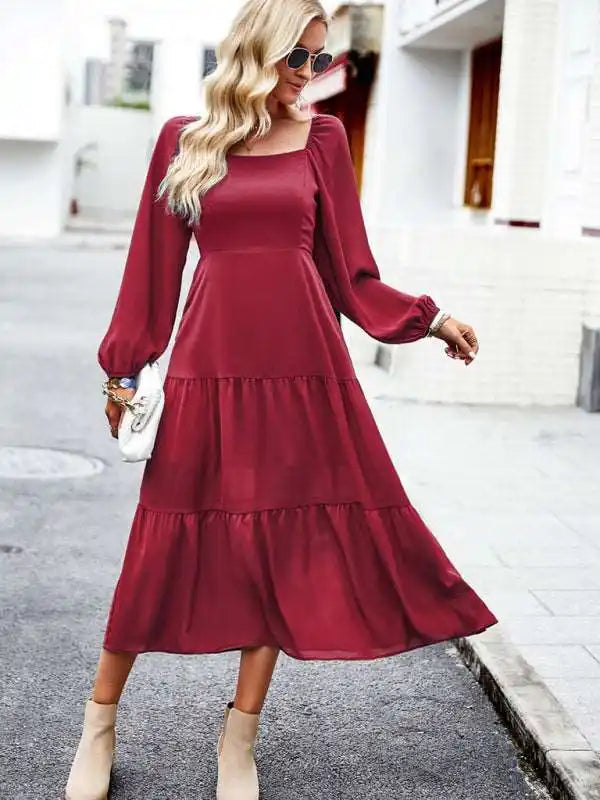 Elegant and Elegant Multi-Layer Long Skirt With Square Collar wool skirt sturdy