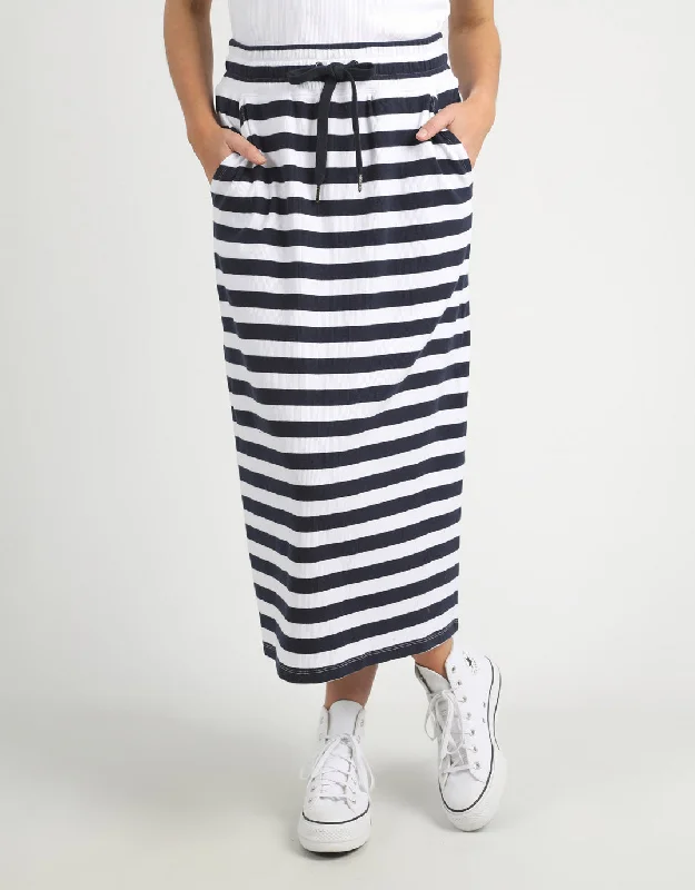 Sunset Stripe Skirt - Navy midi skirt versatile