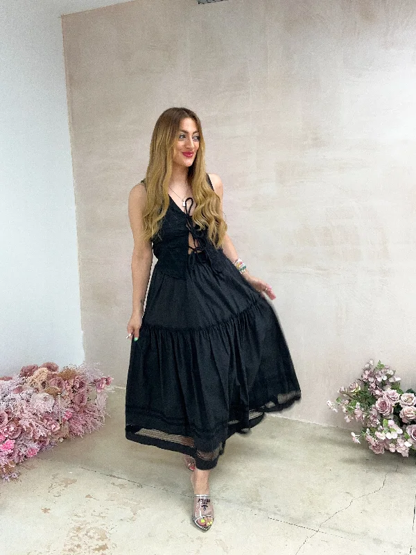 Tiered Maxi Skirt In Black wool skirt warm