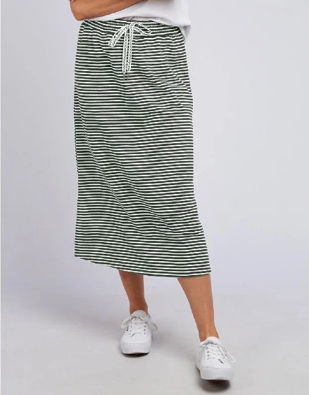 Travel Skirt - Khaki & White Stripe high slit skirt