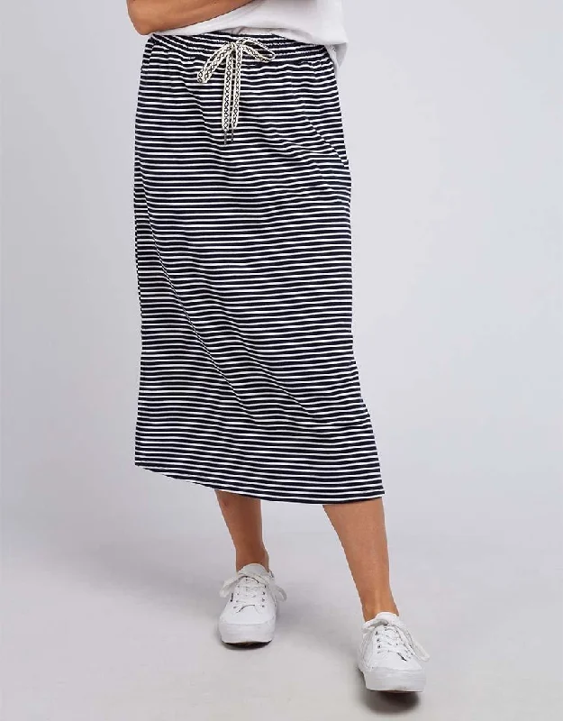 Travel Skirt - Navy/White Stripe asymmetrical skirt cut