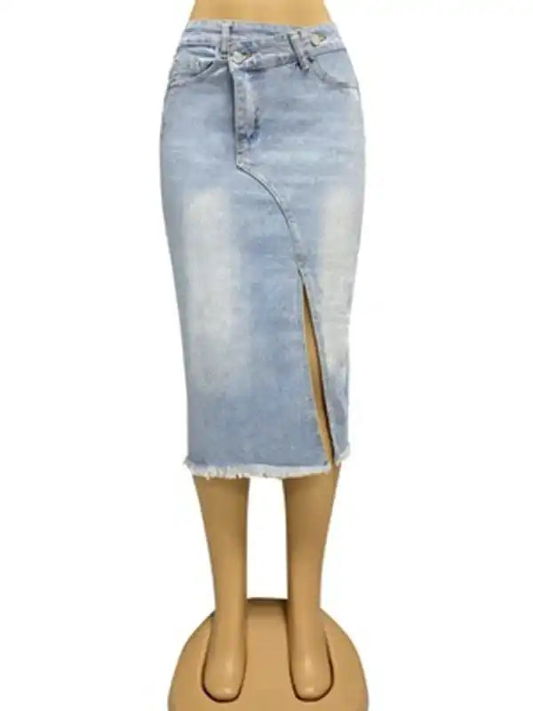 Women’s button slit high waist denim skirt velvet skirt rich