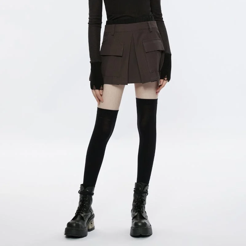 Women's Grunge Big-pocket Plaid Pleated Skirt flowy skirt hem