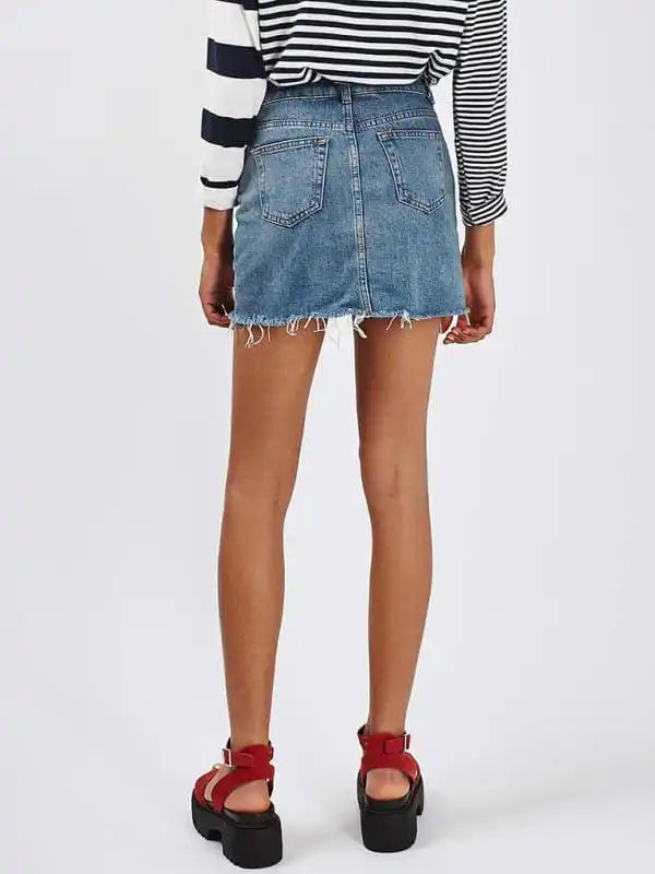Women’s Raw Edge Denim A-Line Skirt denim skirt casual