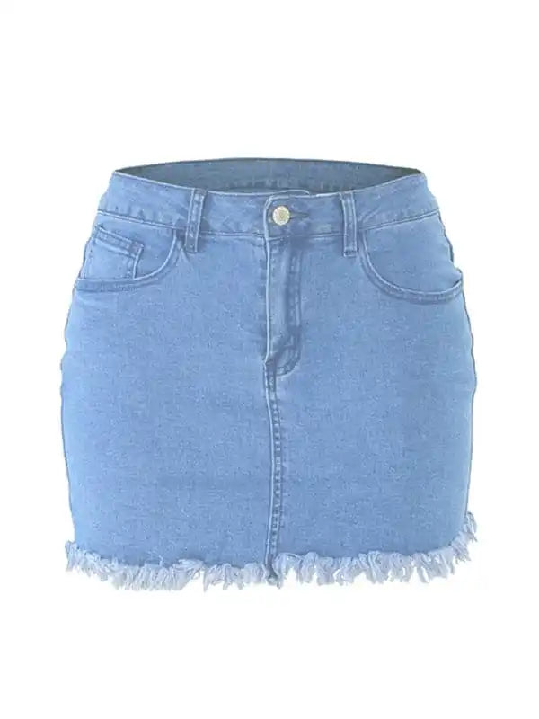 Women’s Retro Fringe Pack Hip Denim Short Skirt wool skirt breathable