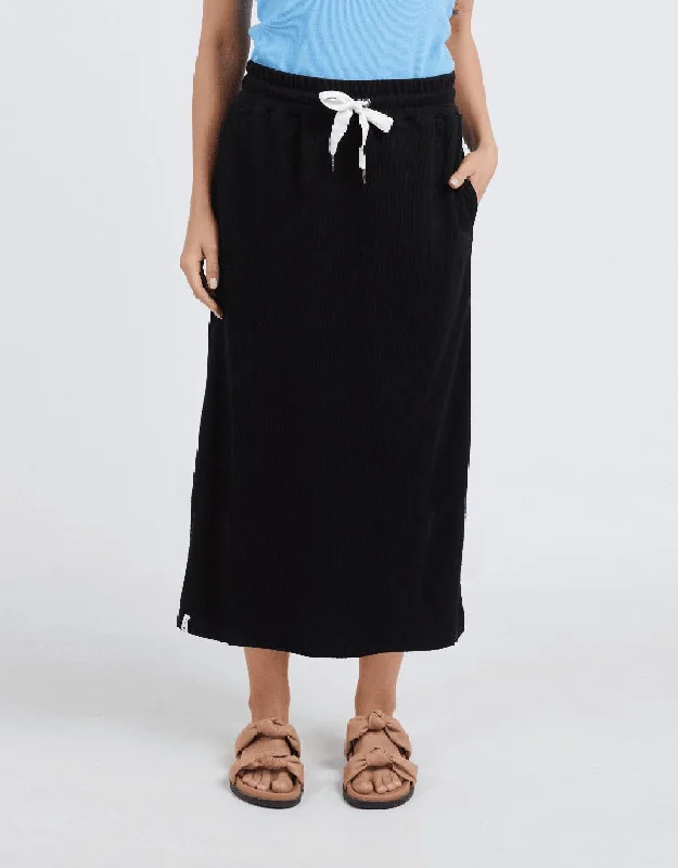Xanthe Rib Skirt - Black silk skirt lustrous