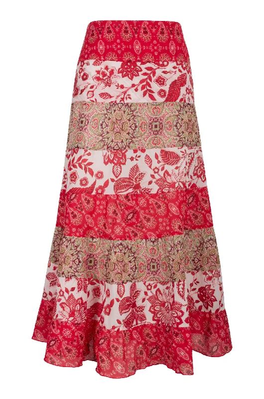 100% printed Cotton Skirt | RED MULTI | 8371AR lace skirt romantic