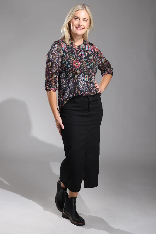 A-line Coloured Denim Skirt | Black | 6904ZZ pencil skirt chic