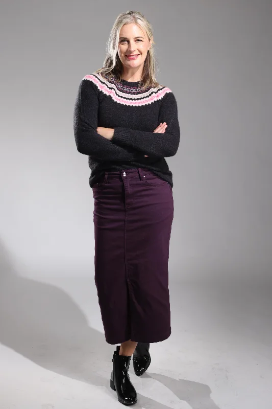 A-line Coloured Denim Skirt | DEEP PLUM | 6904ZZ boho skirt vibe